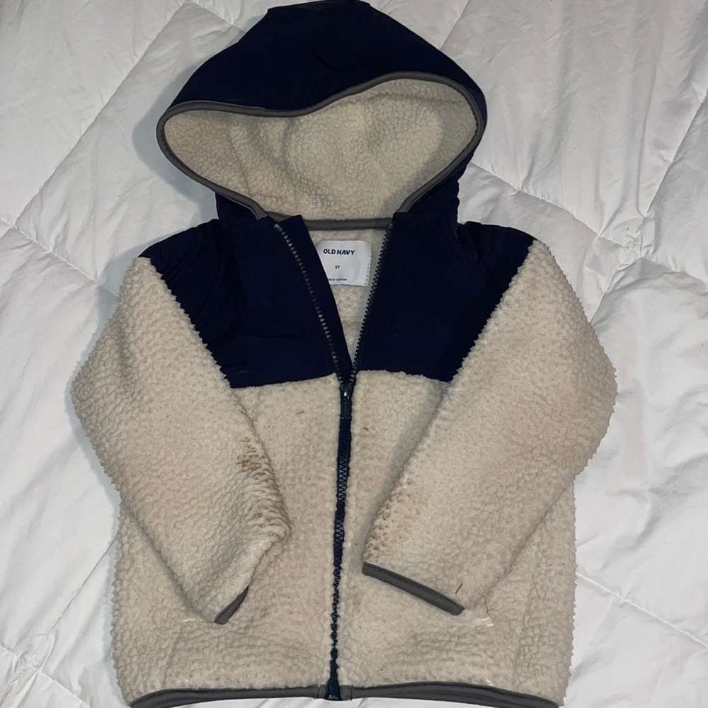 Old Navy 3T fleece zip up hoodie.  Navy/White.